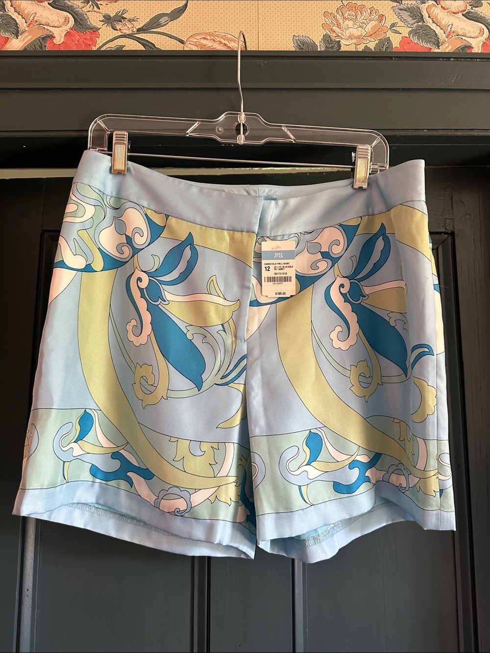 J. McLaughlin Silk Blue Printed Silk Shorts - Picture 1 of 6